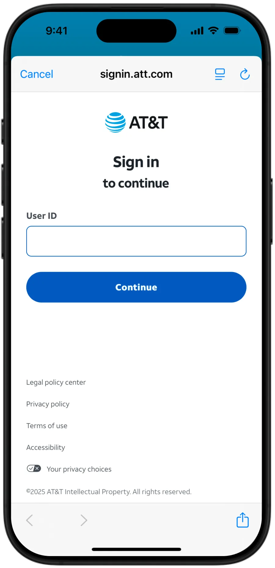AT&T sign-in iPhone mockup